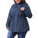 thumbnail image 4 of Chaqueta de lluvia para mujer de tallas grandes Agnes Orinda, impermeable, forrada de forro polar, con capucha, abrigo largo con bolsillos, 1X azul marino, 4 of 6