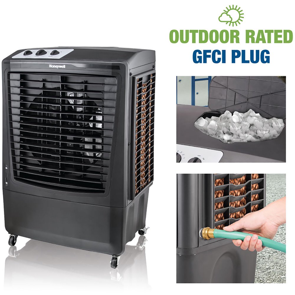 Honeywell 2100 CFM Outdoor Portable Evaporative Cooler & Fan with 36Ft. Air Throw for Large