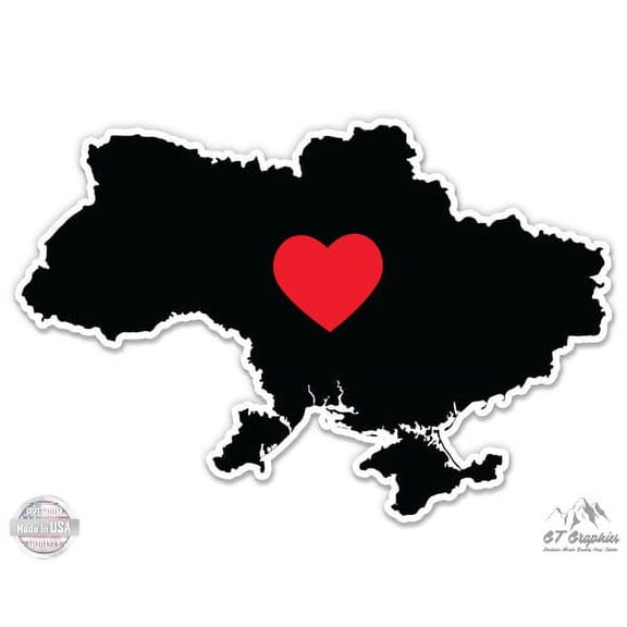 Ukraine Country Shape Heart - 3" Vinyl Sticker - For Car Laptop I-Pad Phone Helmet Hard Hat - Waterproof Decal