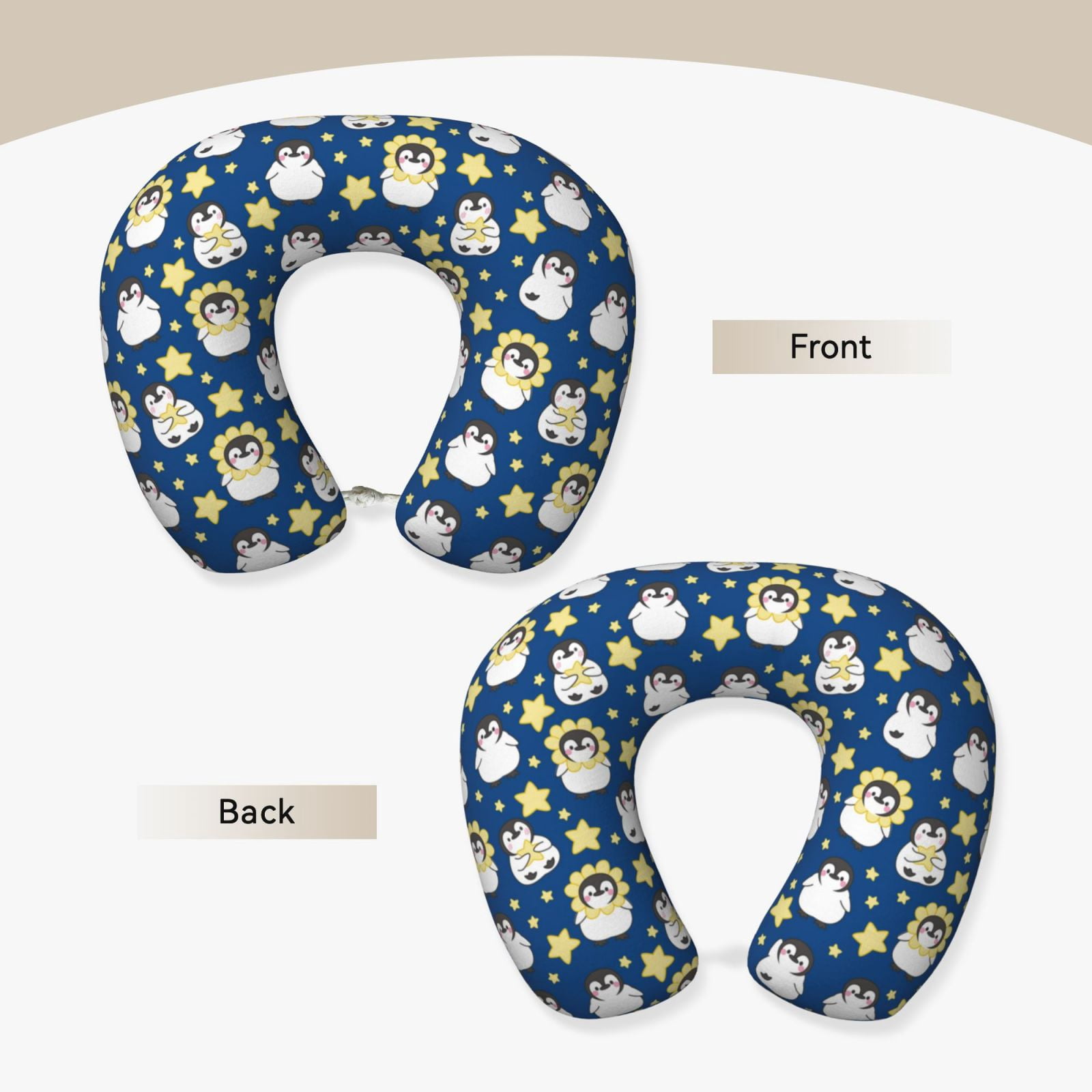 Xecao Star Penguin Print Memory Foam Cervical Neck Pillow Versatile U-Shaped Pillows for Home,Office,Camping,Travelling,Soft Washable Cover