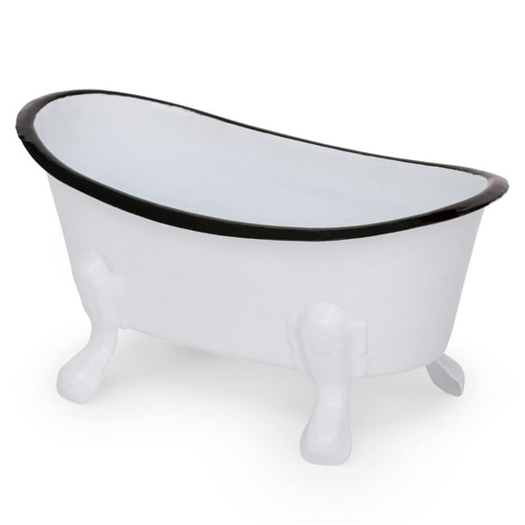 Rustic Enamel 1 Piece 5.5"" Metal Clawfoot Mini Bathtub Soap Dish Mini Bath Tub Decoration Clawfoot Tub Soap Caddy White