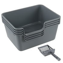 Utiao 4-Pack Plastic Open Top Cat Litter Box, Cat Litter Box with High Sides, Grey