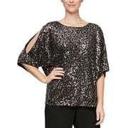 ALEX EVENINGS Women's Sequin Cold Shoulder Top Rust Copper B4HP (Regular,L)