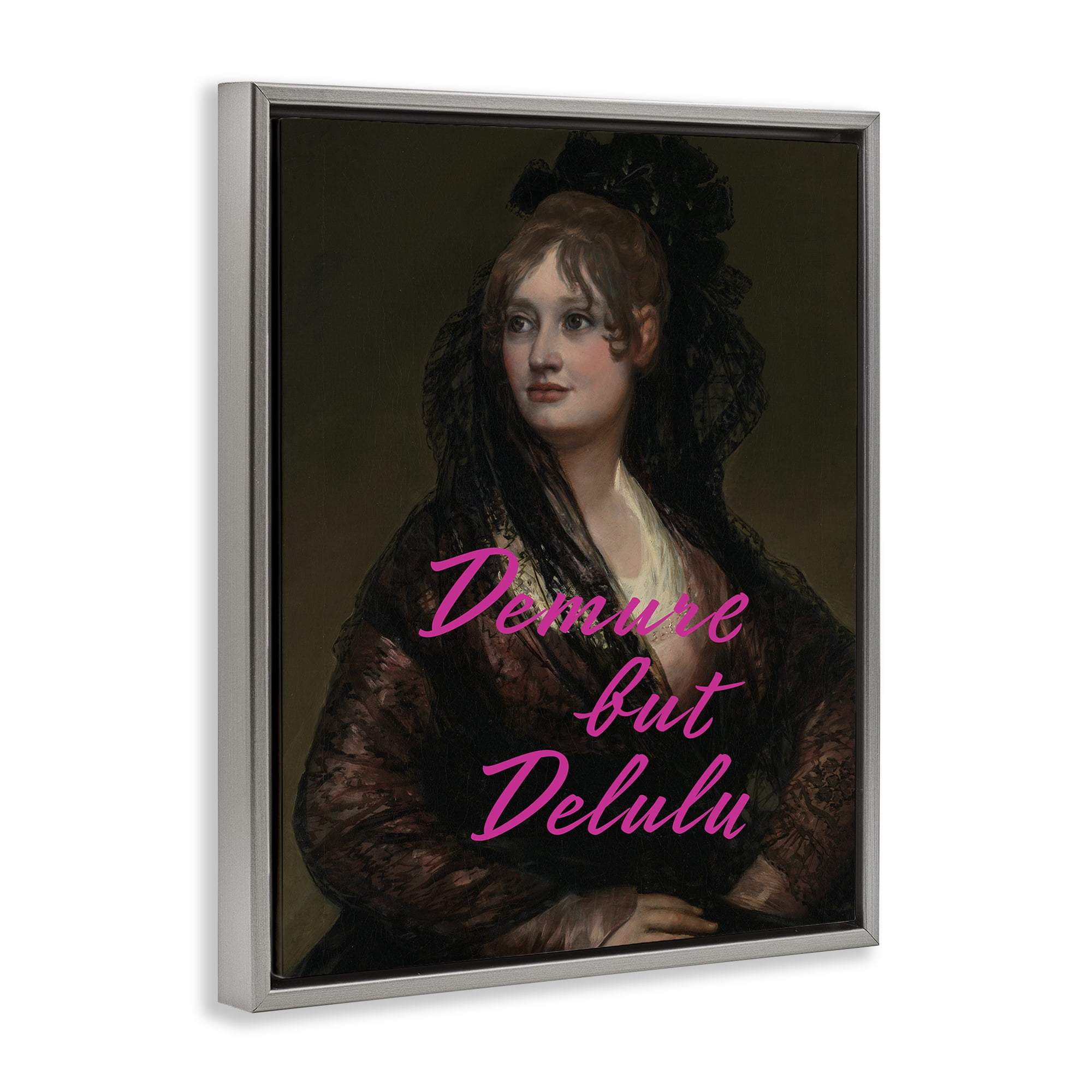 Stupell Industries Iconic Demure But Delulu Gray Framed Floater Canvas Wall Art, design by Grotto Studios
