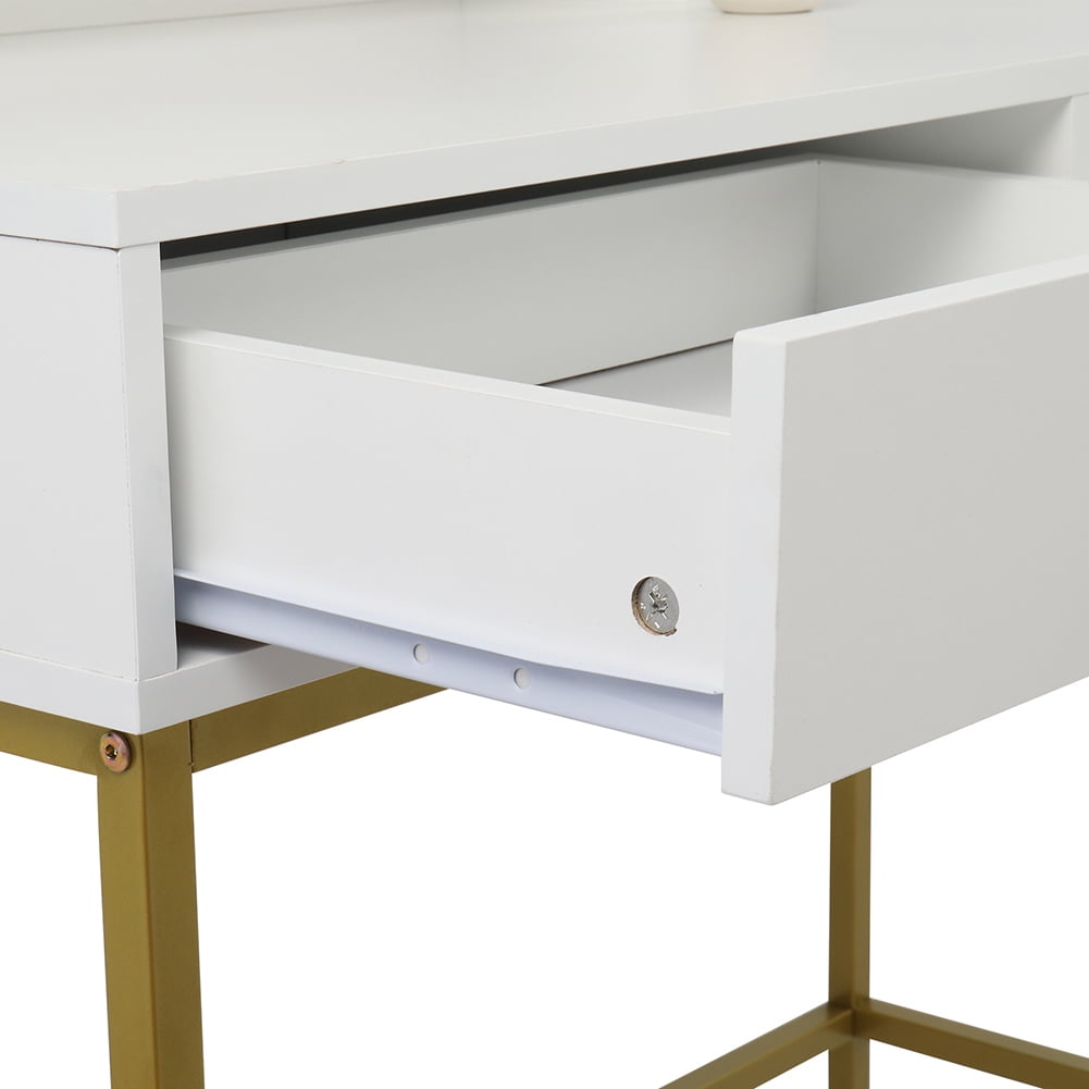 Kepooman Vanity Makeup Set, Upholstered Stool Vanity Set with 10 LED Bulbs, 3 Storage Shelves & 2 Drawers for Bedroom, White Kepooman Vanity Makeup Set, Upholstered Stool Vanity Set with 10 LED Bulbs, 3 Storage Shelves & 2 Drawers for Bedroom, White