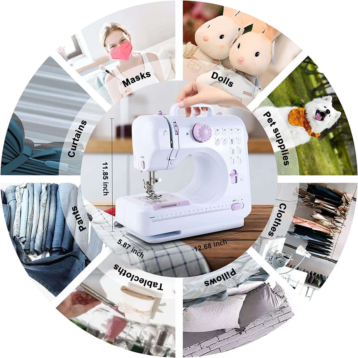 Mini Sewing Machine for Beginners, Adults and Kids, Sewing Machines with Reverse Sewing and 12 Built-in Stitches, Portable Sewing Machine