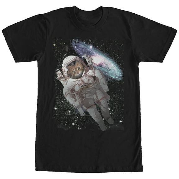 Men's Lost Gods Cat Astronaut Space Galaxy  Graphic Tee Black Small