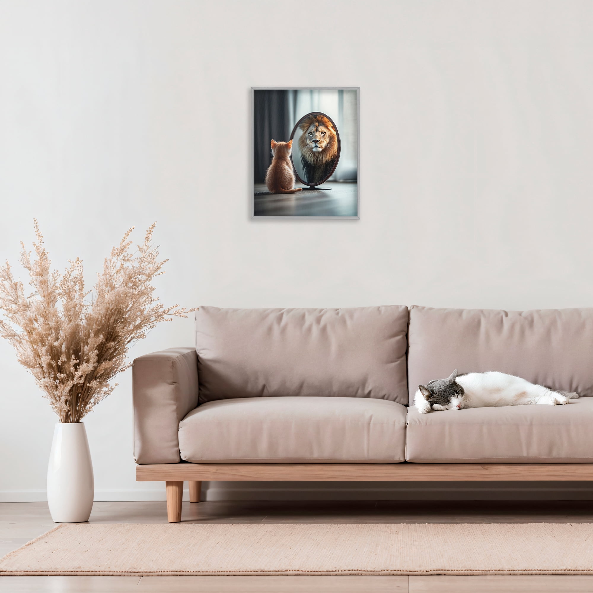 Stupell Industries Kitten Becomes Lion Illusion Gray Framed Giclee Art, design by Scott Stulberg