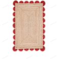 thumbnail image 1 of Natural Scalloped Jute Area Rug Bohemian Scallop Boho Decor Area Handwoven Custom Rugs Decorative Rug Natural Base Braided Woven Rugs (Red, 9x12 ft), 1 of 7