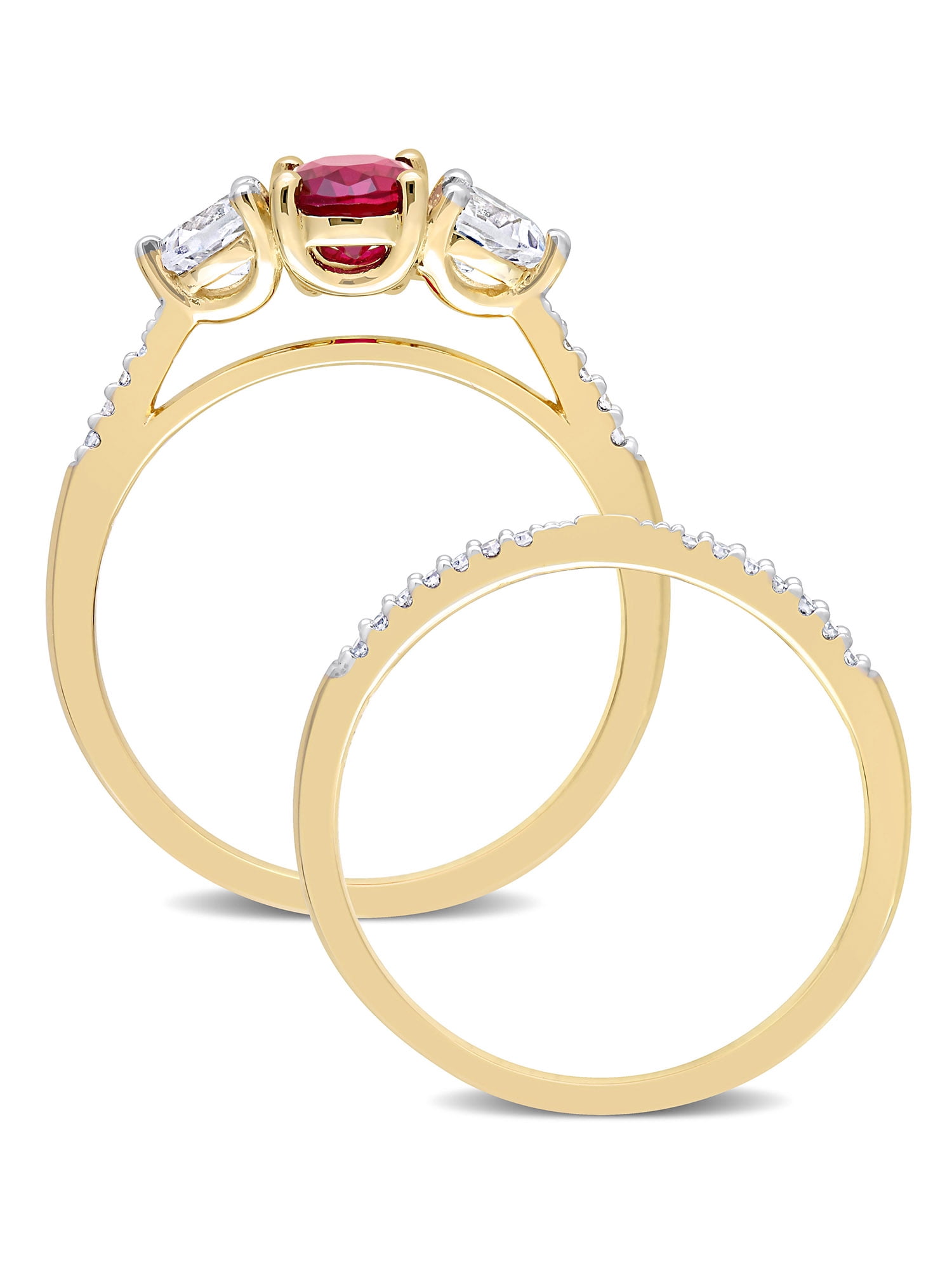 Everly Women's Created Sapphire Created Ruby 10k Yellow Gold Bridal Set