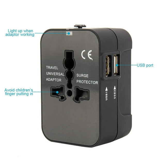 VYLEE Adaptateur de prise de voyage international avec 4 prises CA 2 ports  USB (2 ports