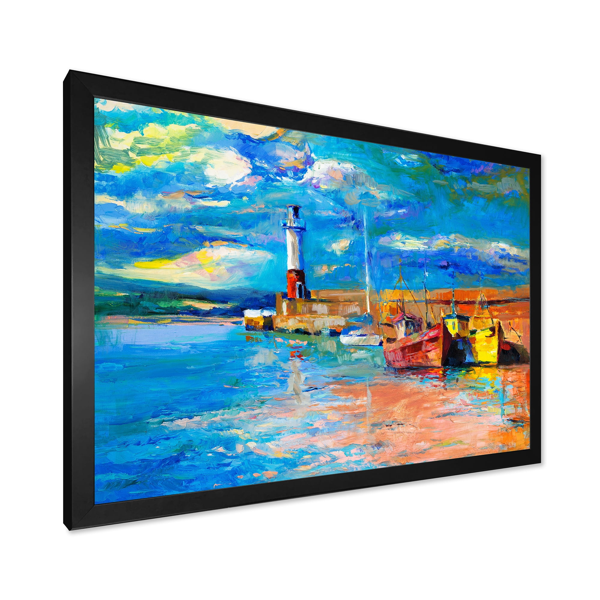 Designart 'Lighthouse By The Shore In Evening Glow ' Nautical & Coastal Framed Art Print