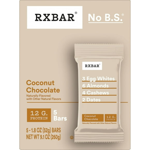 RXBAR Coconut Chocolate Chewy Protein Bars, Gluten-Free, Ready-to-Eat, 9.15 oz, 5 Count