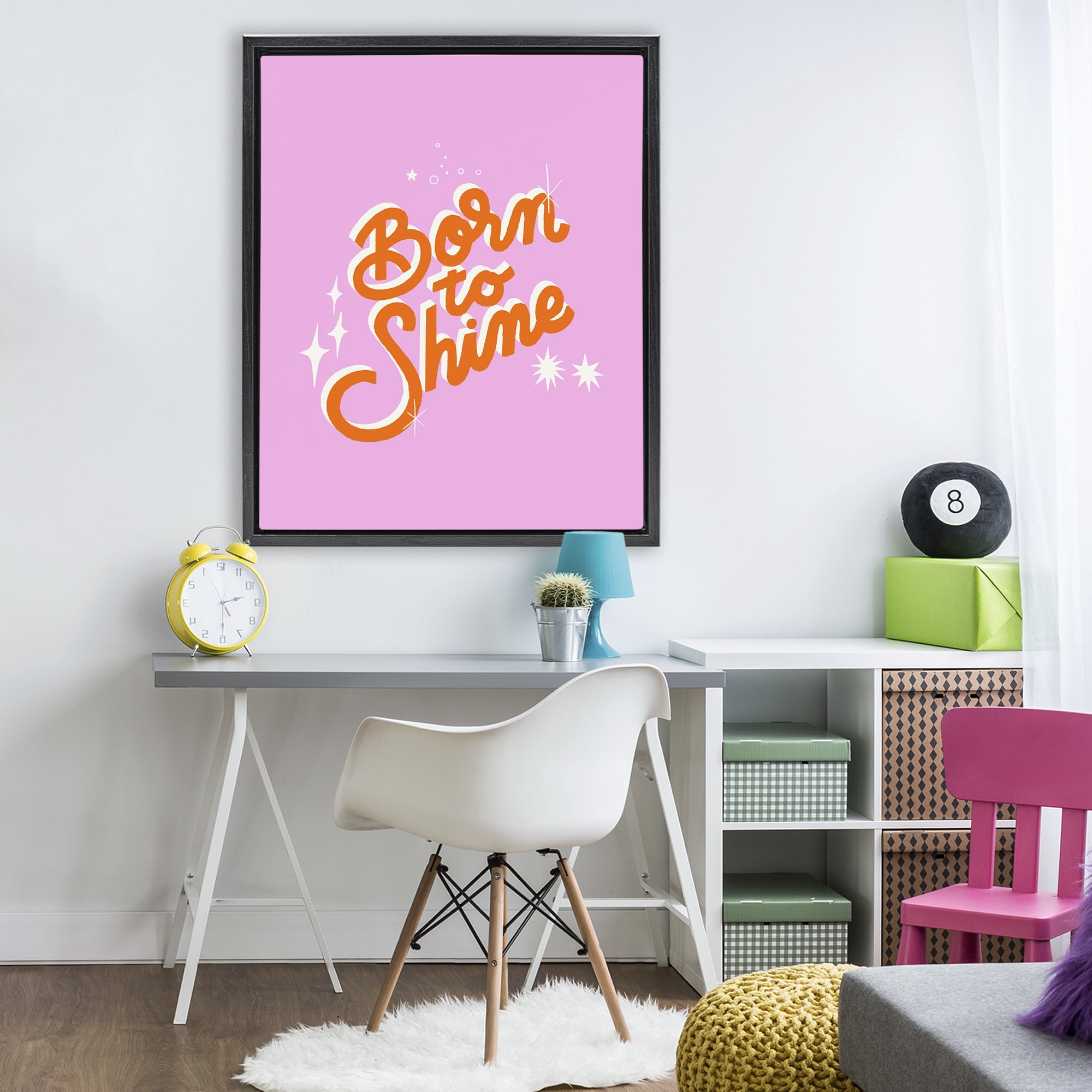 Stupell Industries Born To Shine on Pink Black Framed Floater Canvas Wall Art, design by Indira Prieto | IndySign