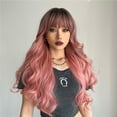 thumbnail image 3 of Synthetic Wig Pink Curly Wavy Wig Long Hairpiece, 3 of 8