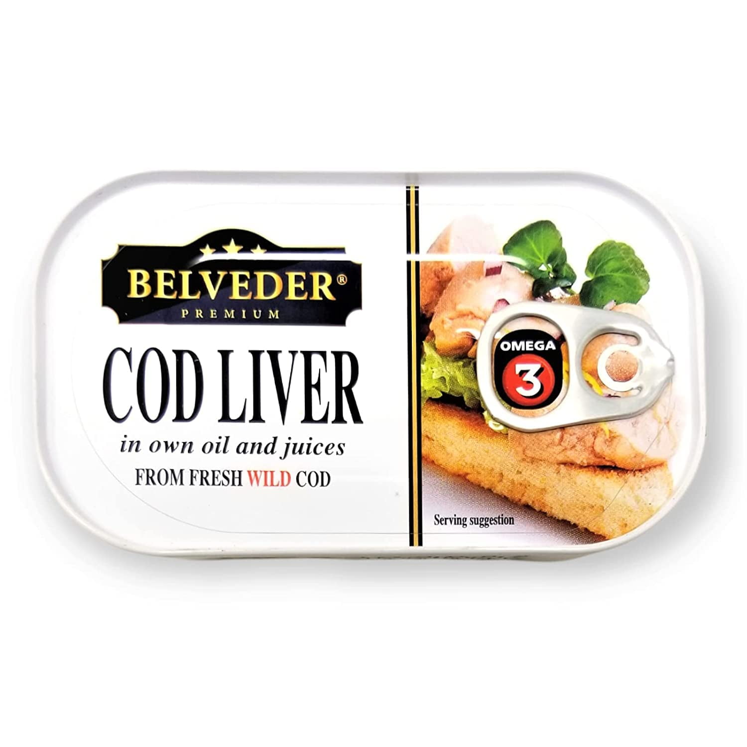 Belveder Wild Cod Liver in Own Oil 120g/4.2Oz from Iceland |Source of Omega-3 Fatty Acids | No Preservatives or added flavors (Pack of 24)