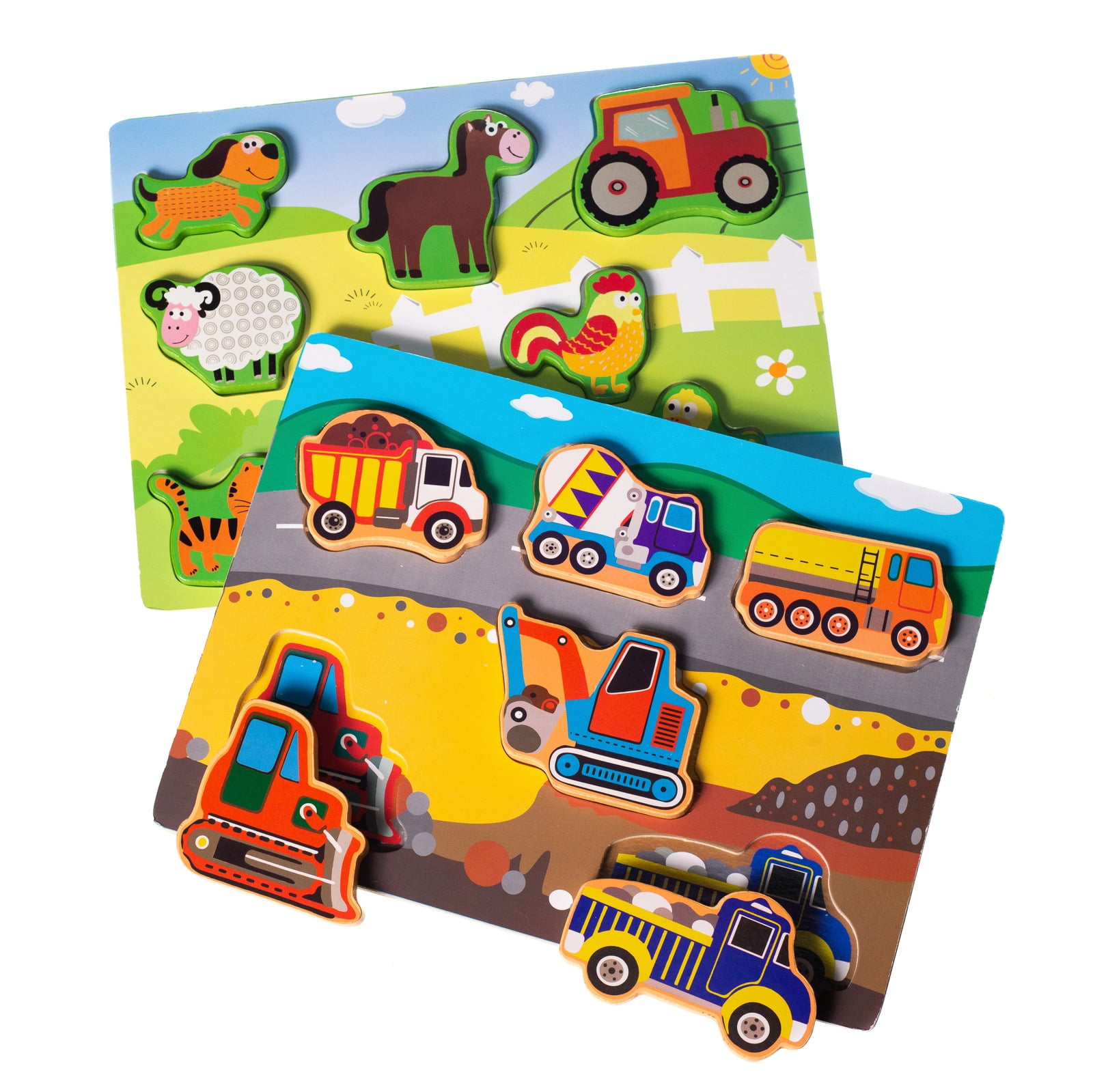Eliiti Wooden Chunky Puzzles Set for Boys Toddlers 2 to 4 Years Old