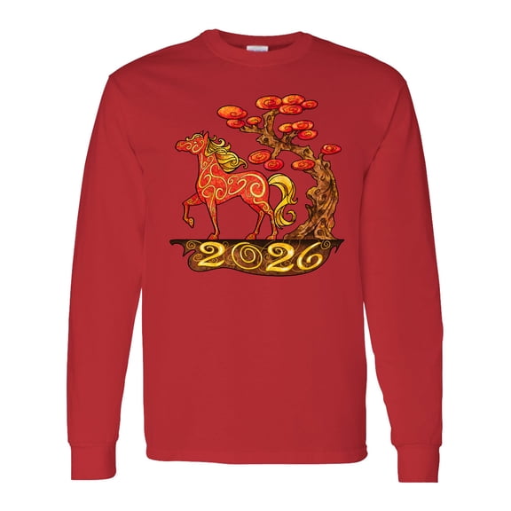 Inktastic 2026 Year of the Horse Happy New Year's Long Sleeve T-Shirt