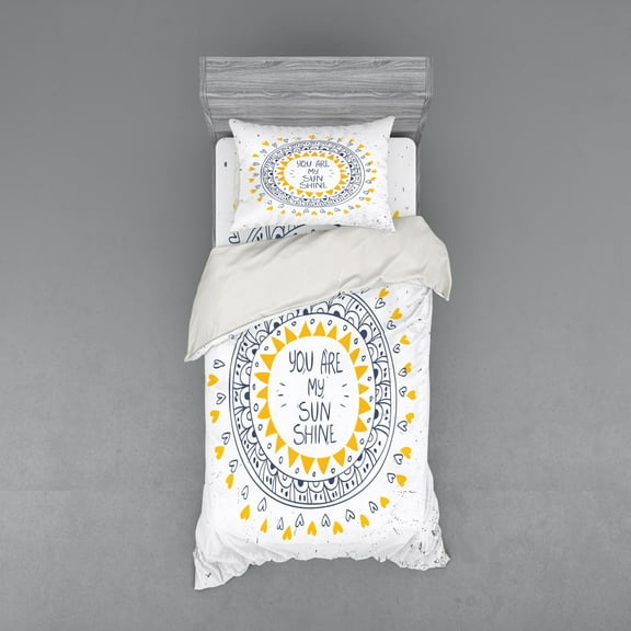 Ambesonne Saying Bedding Set 3 Pcs, Hearts Grunge, Twin, Yellow Blue