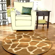 LR Home Fashion Modern Giraffe Natural Round 3 ft x 3 ft Indoor Area Rug