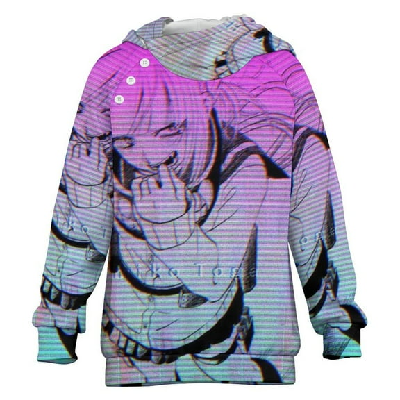 My Hero Academia Himiko Toga Kids Hoodie Raglan Sleeve Hooded Snap Sweatshirt Casual Wear Soft Breathable Outerwear Winter Clothes 6-7Y