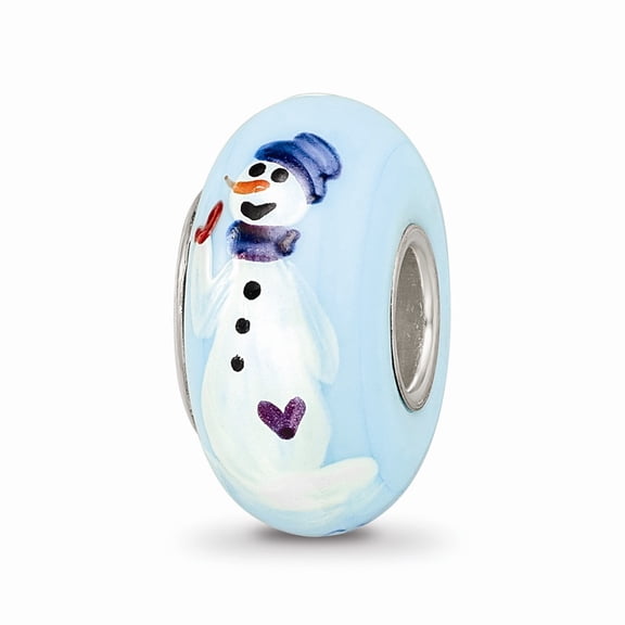 Ster.Silver Reflections Blue Hand Painted Snowman Fenton Glass Bead; for Adults and Teens; for Women and Men