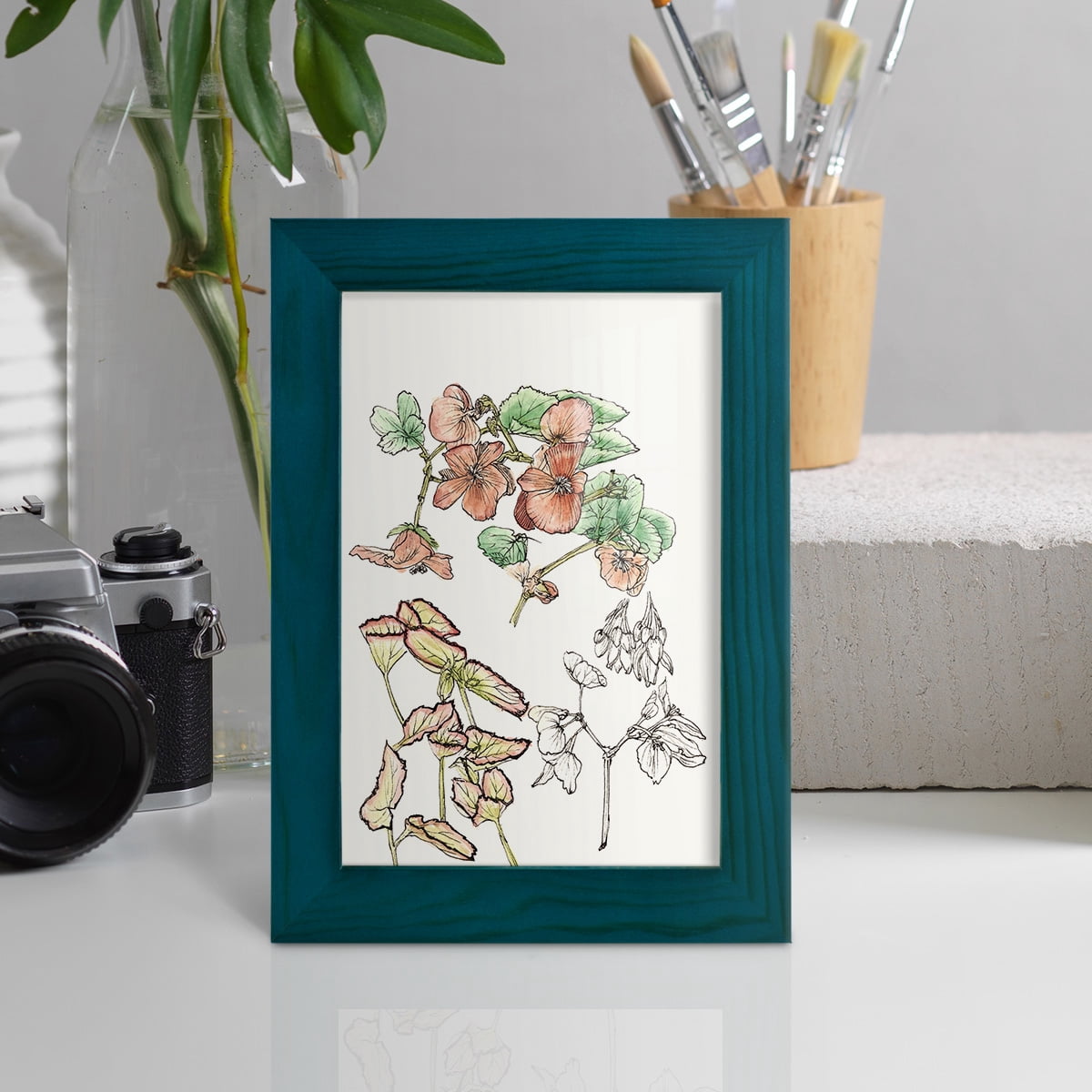 Begonia Study -Framed Print w/glass-Ocean Blue