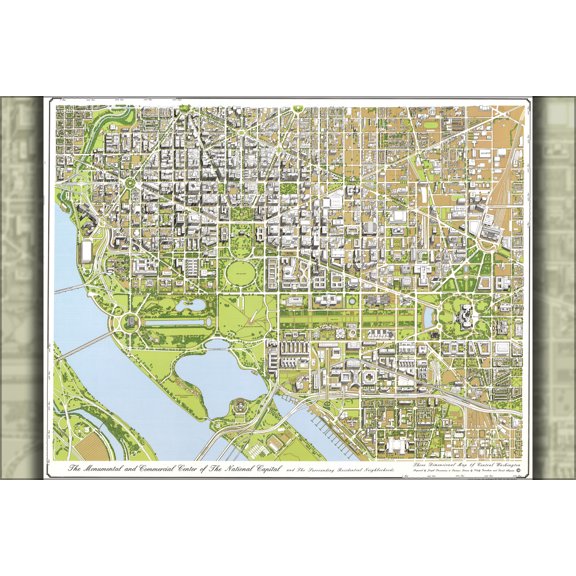 24"x36" Gallery Poster, map of central Washington d.c. 1996