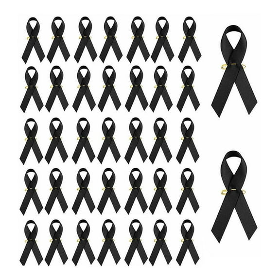 Black Awareness Ribbon Brooch Pins Satin Lapel Pins for Memorial Events Support Causes 100 Pack