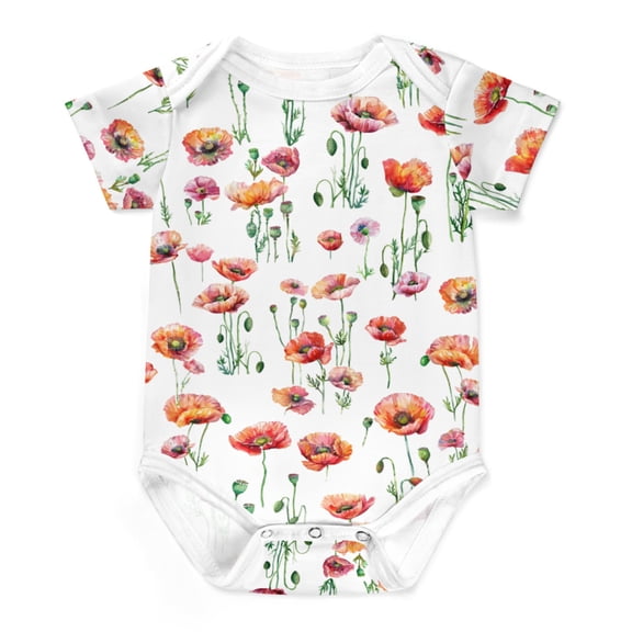 Baby Watercolor Poppy Flowers Bodysuit Red Poppies Onesie Bodysuit Short Sleeve Boho Floral Wild Plants One-Piece Baby Clothes for Girl Boy