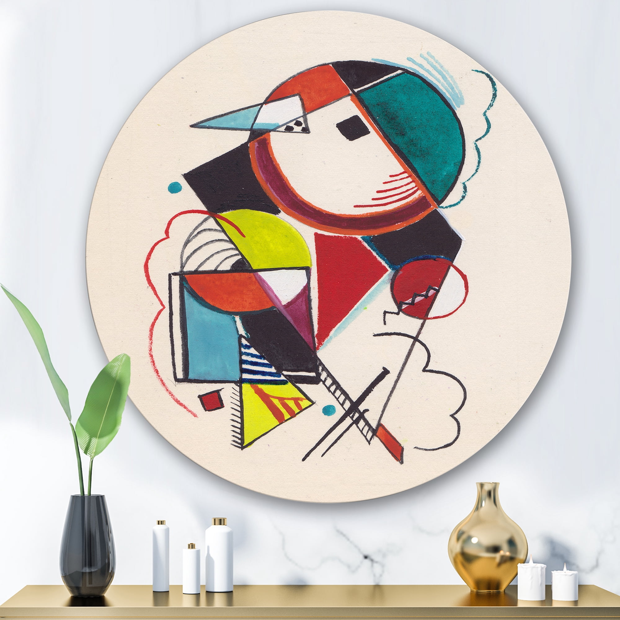 Designart 'Abstract Compositions Of Colored Geometric II' Modern Circle Metal Wall Art 29x29 - Disc of 29
