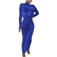 thumbnail image 2 of Mqqzkk Formal Dresses For Women Wedding Guest Elegant Long Sleeve Mock Neck Wrap Ruched Bodycon Long Formal Dress L, 2 of 5