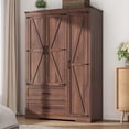 thumbnail image 5 of ChVans 70" Farmhouse Armoire Wardrobe Closet with Doors and Drawers, 3 Barn Doors Wardrobe Armoire with Hanging Rods and Multi-Layer Shelves for Bedroom, Brown-70", 5 of 8