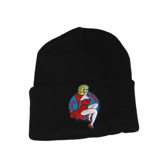 Lucky Strike Lady Luck Black Cuff Beanie 3D Patch Embroidery