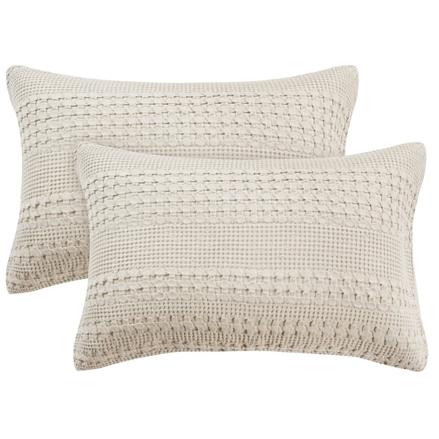 Fundas de almohada PHF 100% algodón tipo gofre, tamaño estándar, paquete de 2