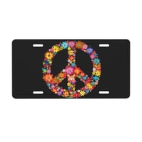 KAKALAD Spring Peace Sign Flower Symbol 01 Aluminum Universal Car Vehicles License Plate 6" x 12" (4 Holes)