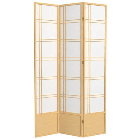 Red Lantern 7 ft. Tall Double Cross Shoji Screen - Natural - 3 Panels