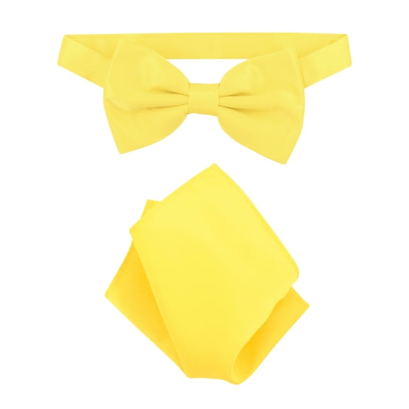 Vesuvio Napoli BowTie Solid Golden Yellow Color Mens Bow Tie & Handkerchief
