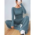 thumbnail image 6 of Women'S 2 Piece Matching Lounge Set Long Sleeve Boat Neck Top Wide Leg Pants Casual Sweatsuit S, 6 of 9