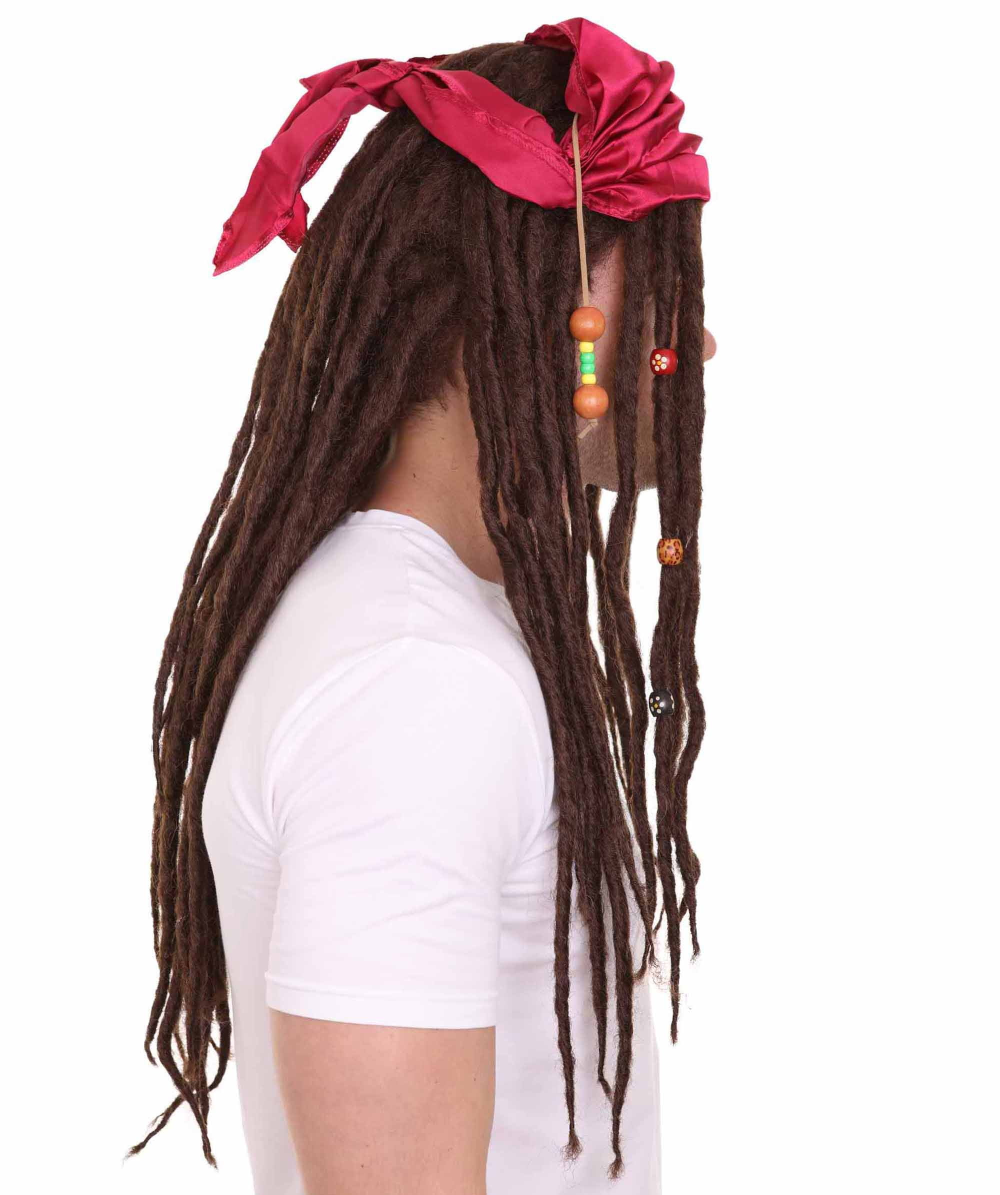 HPO Adult Men’s Buccaneer Braided Wig – Long Brown Pirate Costume Hair for Halloween & Cosplay