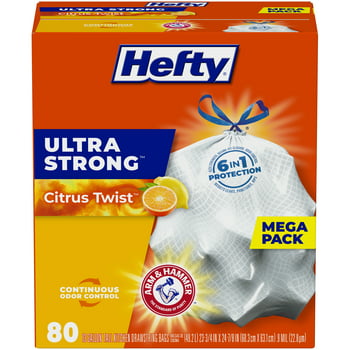 Hefty Ultra Strong Tall Kitchen T Bags, Citrus Twist Scent, 13 Gallon, 80 Count