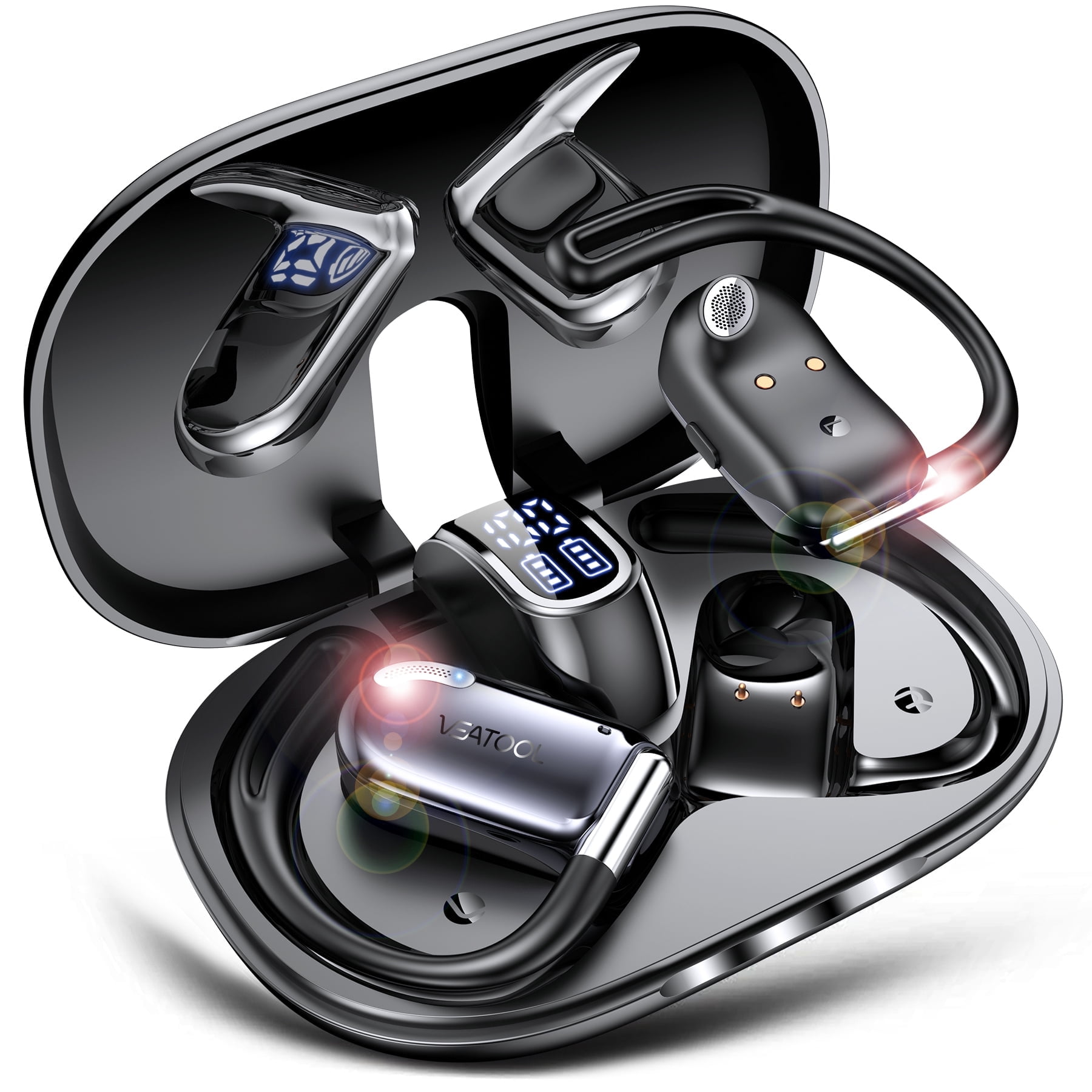 VEAT00L T26 Open Ear Earbuds, Bluetooth 5.4 Wireless Headphone,Lightweight,Air Conduction Earphones,Powerful Sound,ENC Mic Clear Call,Wireless Earbuds with Ear Hooks,IPX7,56H Playtime,Running,Workout