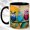 Black, variant on Paper Owl Trio Coffee Mug, Colorful Bird Mug, Ceramic 11 oz