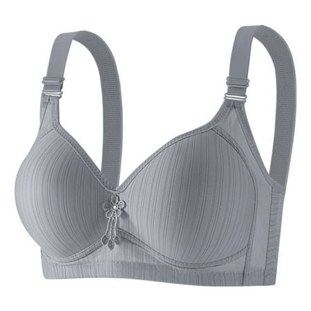 Wireless Bras Plus Size  Xunlbb Women s Solid Color Steel Ring Oversized Gathering Underwear Daily Bra(Gray 36)