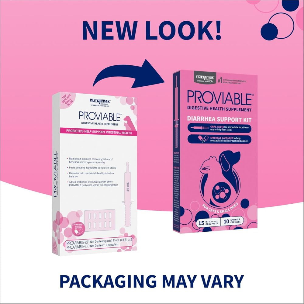 Nutramax Proviable Probiotics for Small Dogs and Cats, Diarrhea Support Kit, Digestive Health Supplement with Multiple Strains of Bacteria, Plus Prebiotics, Kaolin and Pectin, 15 ml Paste and 10 Caps