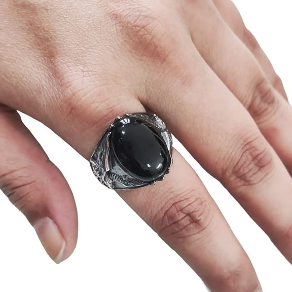 Black Onyx Mans Ring, Natural Black Onyx, December Birthstone, Eagle Jewelry, 925 Silver Ring, Birthday Gift, Heavy Mens Ring, Arabic Design, Ottoman Style Ring, Christmas, Turkey Mens Signet Ring