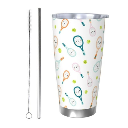 

Fuzoiu Cute Tennis Rackets Print 20oz Tumbler Stainless Steel Vacuum Insulated Car Cup Insulated Coffee Mug Travel Mug with Lid Thermal Cup for Outdoor-Straw Two-piece Set