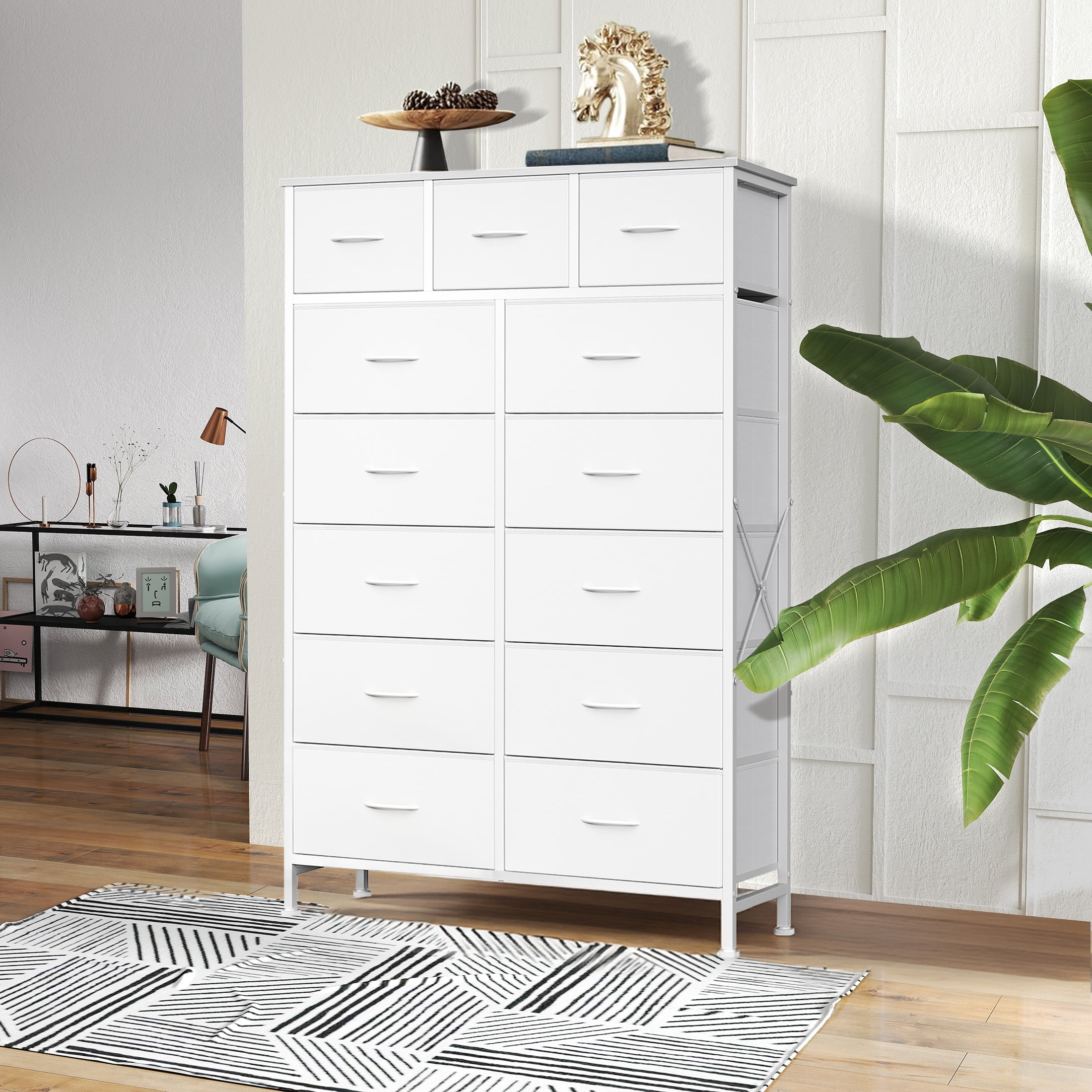 edx 13-Drawer Fabric Dresser, Sturdy Steel Frame Storage Cabinet for Bedroom Closet Clothes, White