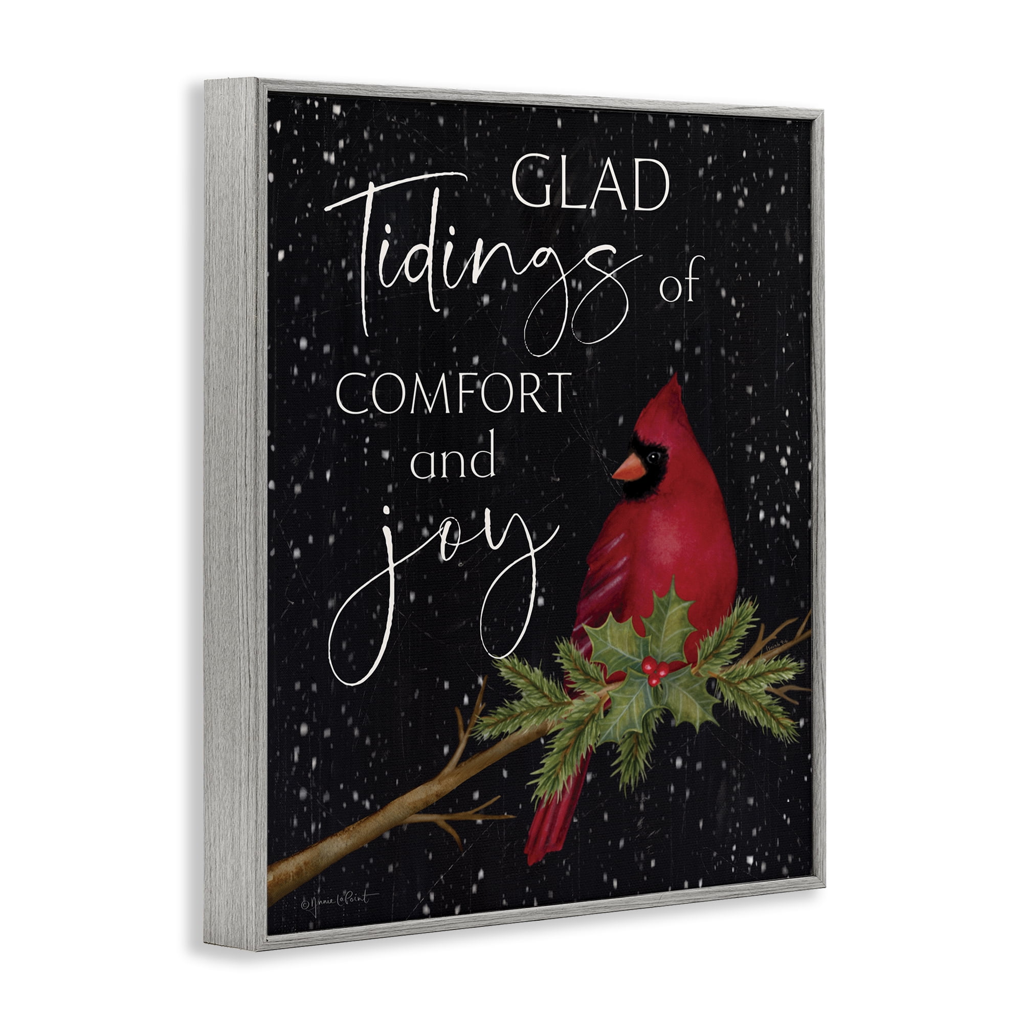 Stupell Industries Comfort & Joy Cardinal Holiday Painting Gray Framed Art Prints Wall Art, 24 x 30