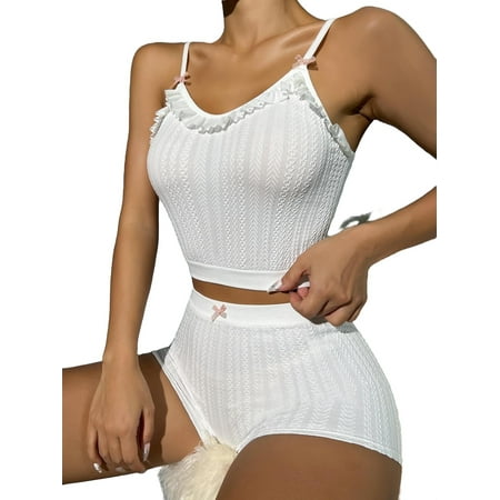 

Cute Cami Strap Short Sets Sleeveless White Womens Pajama Sets (Women s)